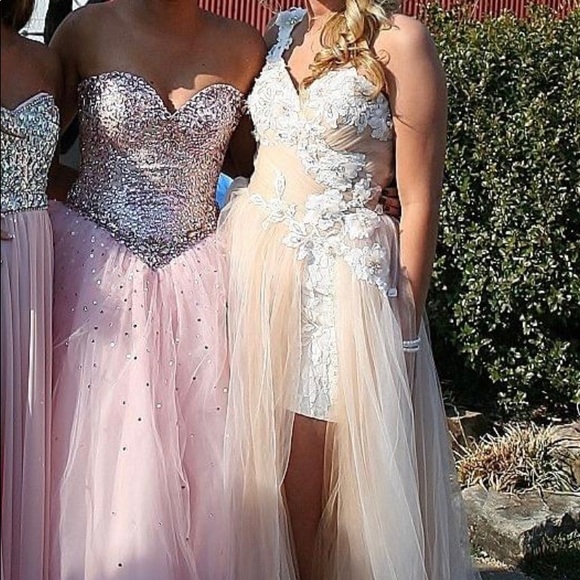 Sherri Hill formal tulle gown champagne 4 - Picture 6 of 6